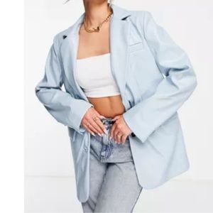 Aria Cove leather look oversized dad blazer in baby blue